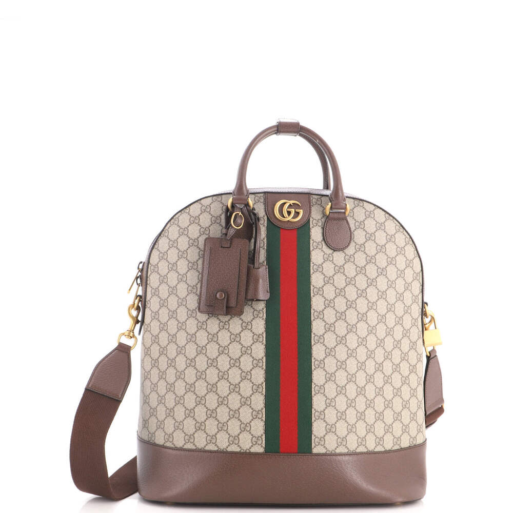 Gucci Small Savoy Web Bowling Tote GG Coated Canvas and Leather